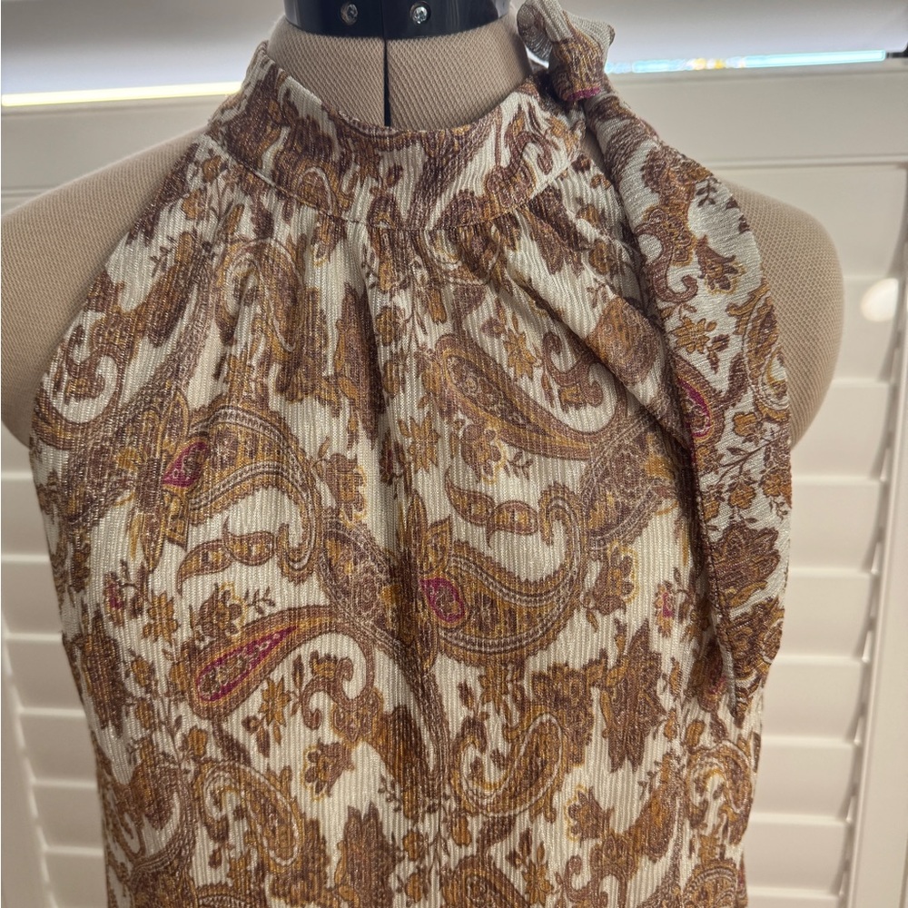 INC International Concepts Paisley Halter Blouse - Brown and Cream